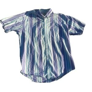 VTG 90s L.L. Bean Striped Short Sleeve Shirt Pastel Preppy USA Large Tall